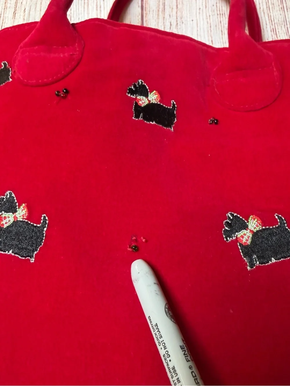 Red Velvet Scottie Embroidered Tote Bag